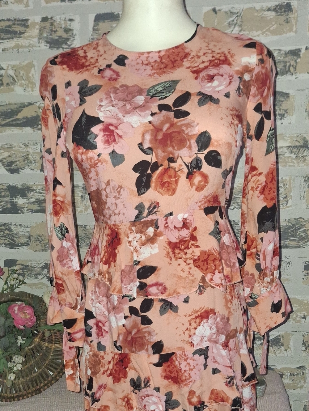 Jaase Floral Tiered Maxi Dress Long Sleeve Boho Romantic